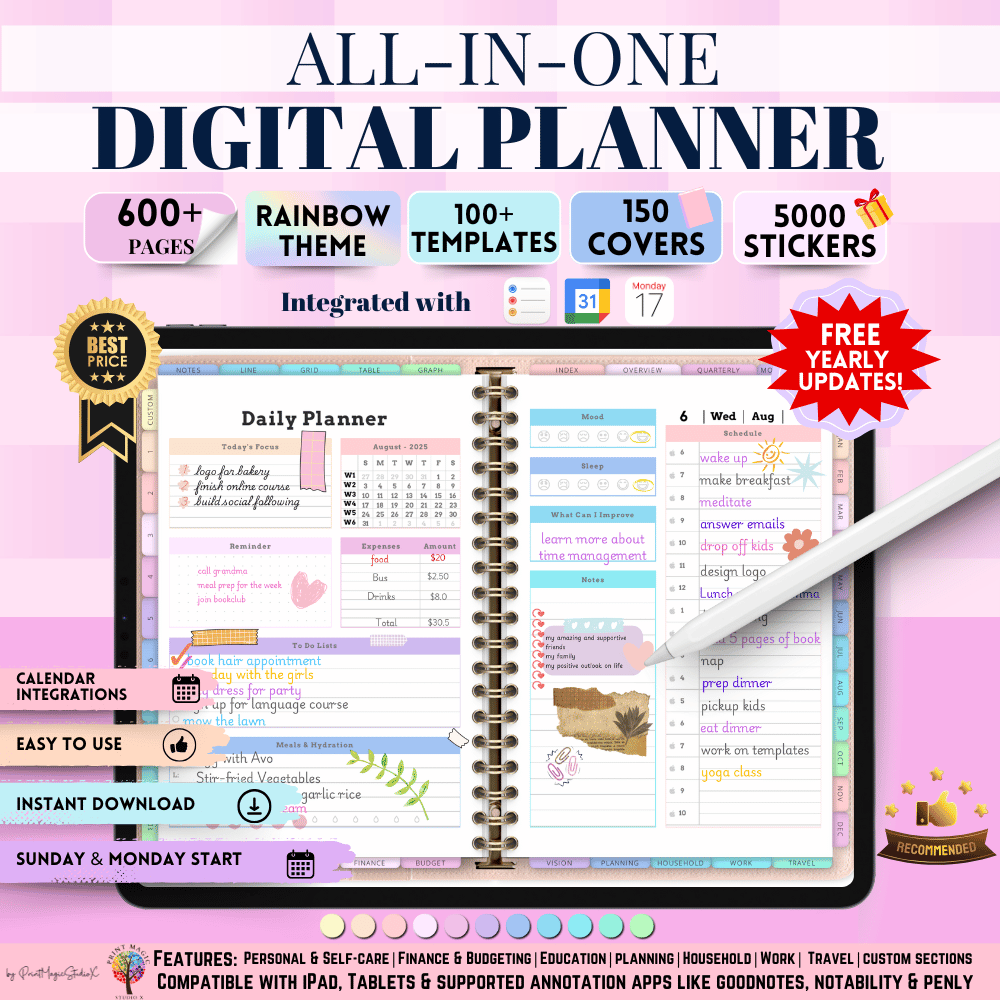 All-in-One Digital Planner 2025, 2026, 2027